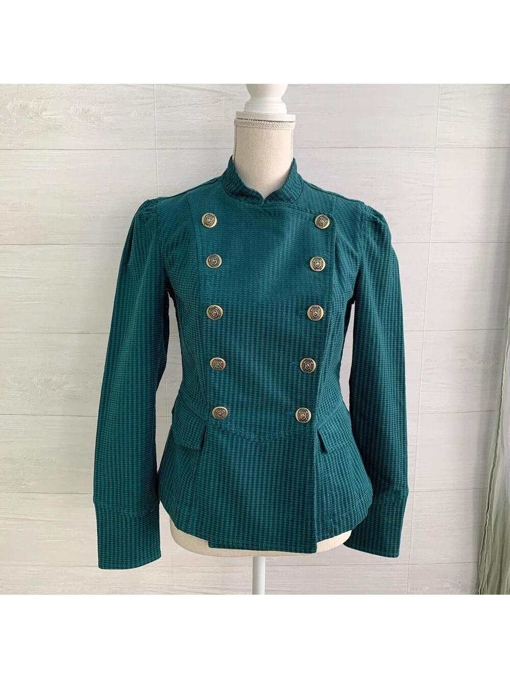 CAbi Lennon Jacket #3913 Green Corduroy Military Double Breasted Blazer XS